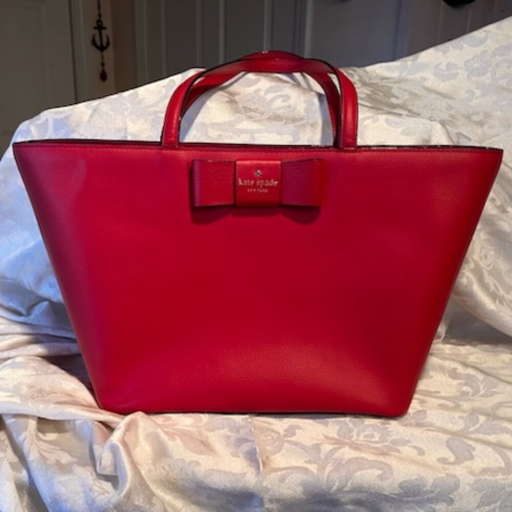 💖 Kate Spade New York Red Leather Bow Tote Bag 💖